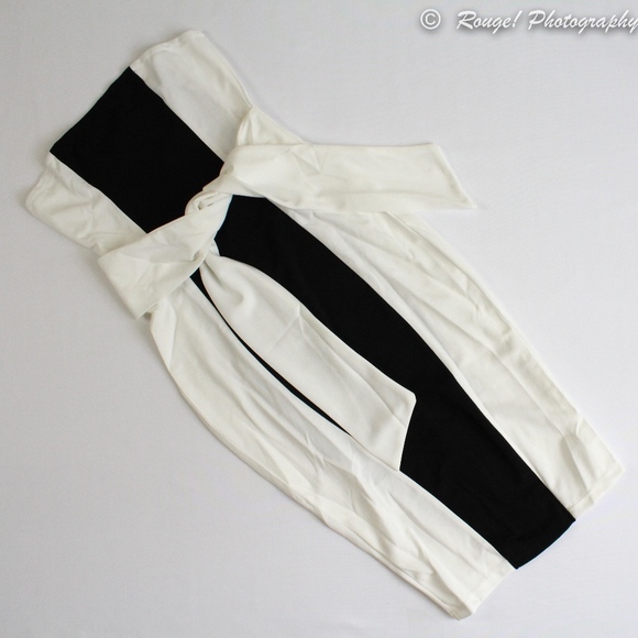 Strapless Color Block Self Tie Bodycon Midi Dress - Picture 5 of 8